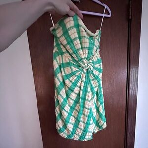 Free people yellow green plaid twist suits me fine mini Dress medium